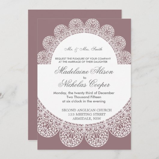 Invitation de mariage en dentelle moderne (Devant / Derrière)
