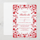Invitation de mariage en espagnol Talavera rouge (Devant / Derrière)