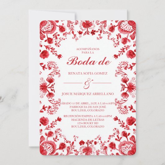 Invitation de mariage en espagnol Talavera rouge (Devant)