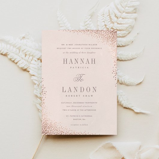 Invitation de mariage en faux-feuille métallisée a