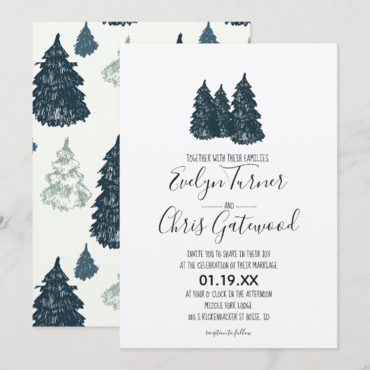Invitation de mariage en forêt hivernale (Devant / Derrière)