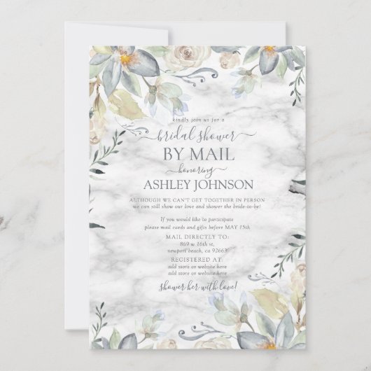 Invitation de mariage en marbre bleu poussiéreux p (Devant)