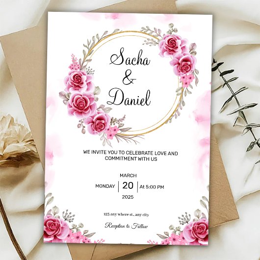 Invitation de mariage en or rose