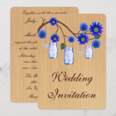 Invitation de mariage en pots Mason bleus rustique (Devant / Derrière)