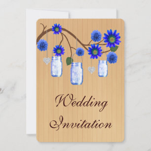 Invitation de mariage en pots Mason bleus rustique