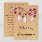 Invitation de mariage en pots Mason rose rustique (Devant / Derrière)