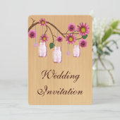 Invitation de mariage en pots Mason rose rustique (Debout devant)