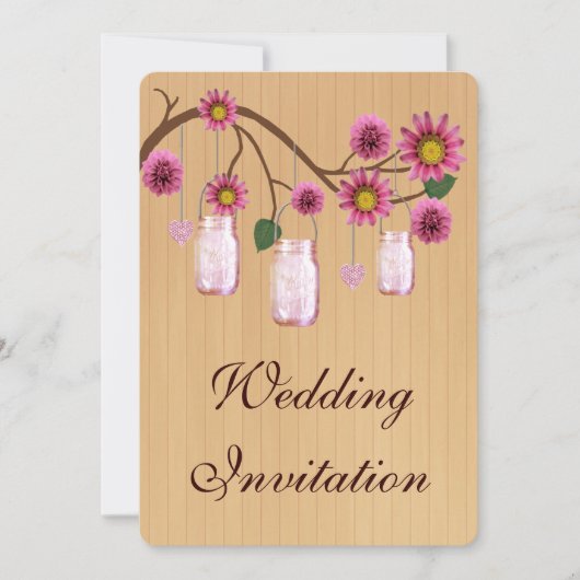 Invitation de mariage en pots Mason rose rustique (Devant)
