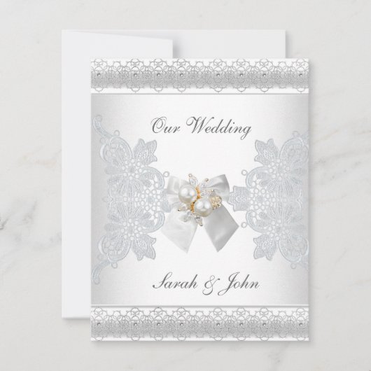 Invitation de mariage en soie blanche dentelle per (Devant)