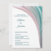Invitation de mariage en soie sarcelle et blush (Devant)