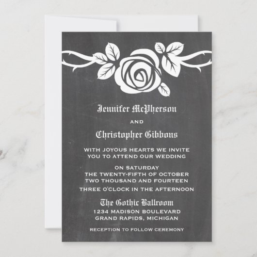 Invitation de mariage en tableau noir Rose ivoire (Devant)
