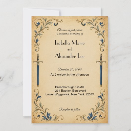 Invitation de mariage épée de joueur de fantasy (Devant)