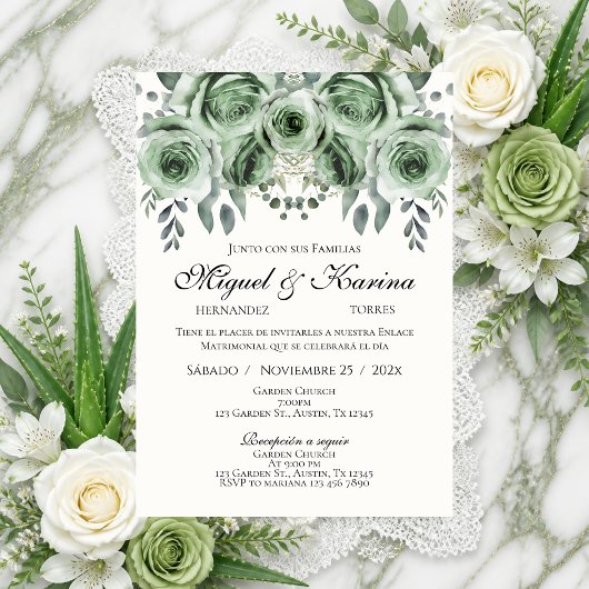 Invitation de mariage espagnol avec verdure