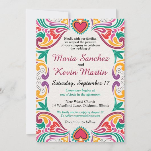 Invitation de mariage espagnol Floral Fiesta (Devant)