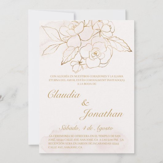 Invitation de mariage espagnole de la fleur d'or (Devant)