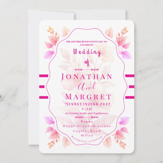 Invitation de mariage esthétique florale rose clas (Devant)