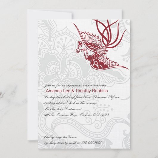 Invitation de mariage et de fiançailles avec oisea (Devant)