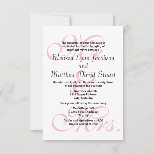 Invitation de mariage et de réception 3x5 - M. et  (Devant)