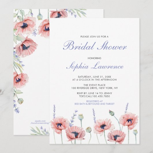 Invitation de mariage et de shower de mariage Fleu (Devant / Derrière)