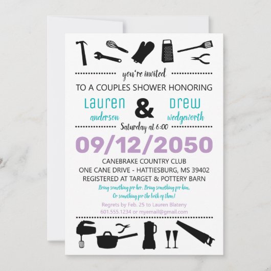 Invitation de mariage et de vaisselle pour couples (Devant)