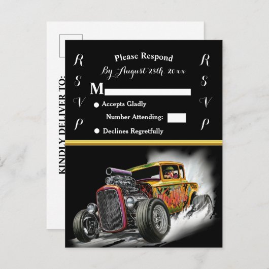 Invitation de mariage et Hot Rod (Devant / Derrière)