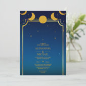 Invitation de mariage Étoiles célestes Or Bleu Mys (Debout devant)