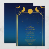 Invitation de mariage Étoiles célestes Or Bleu Mys (Devant / Derrière)