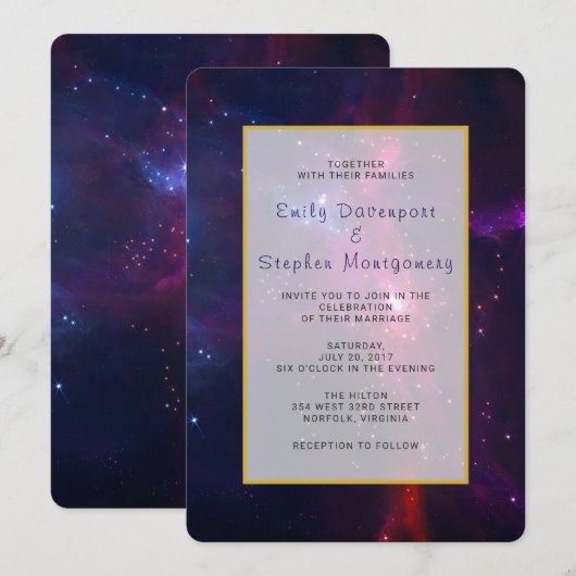 Invitation de mariage étoiles et nébuleuse de l'es (Devant / Derrière)