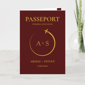 Invitation de mariage Faux or Destination Passepor