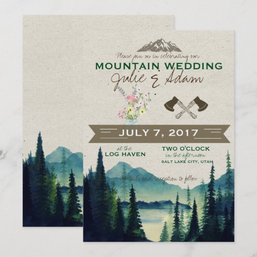 Invitation de mariage/fête en montagne (Devant / Derrière)
