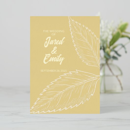 Invitation de Mariage Feuille d'or doux (Debout devant)