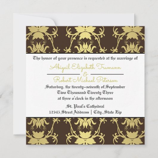 Invitation de mariage - Feuille d'or Moderne du Mi (Devant)