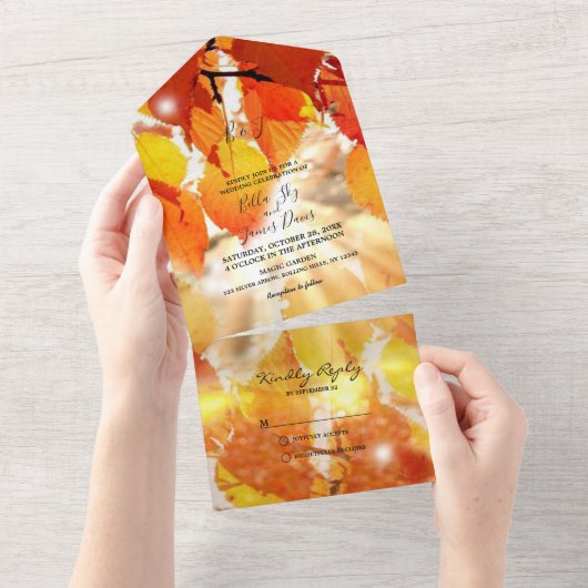 Invitation de mariage feuilles d'automne en une se (Déchirure)