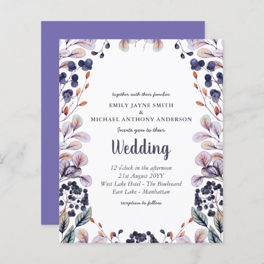 Invitation de mariage Feuilles violets de lavande  (Devant / Derrière)