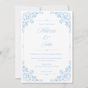 Invitation de mariage filigranée bleue de style ca