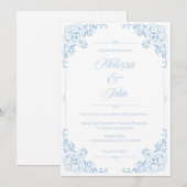 Invitation de mariage filigranée bleue de style ca (Devant / Derrière)