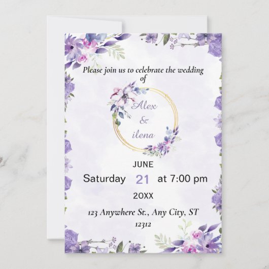 Invitation de mariage Fleur aquarelle esthétique O (Devant)