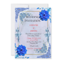 Invitation de mariage Fleur aquarelle marine