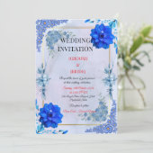 Invitation de mariage Fleur aquarelle marine (Debout devant)