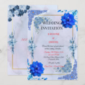 Invitation de mariage Fleur aquarelle marine (Devant / Derrière)