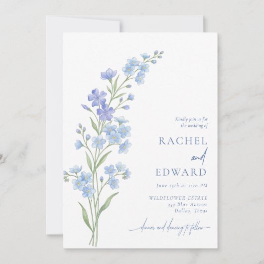 Invitation de mariage Fleur Bleue Sauvage (Devant)