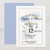 Invitation de mariage Fleur de couleur d'eau bleue (Devant / Derrière)