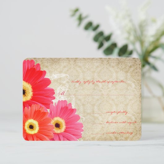 Invitation de mariage Fleur de Gérbera rose orange (Debout devant)