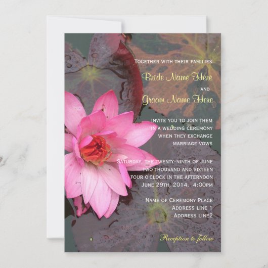 Invitation de mariage fleur de nénuphar rose (Devant)