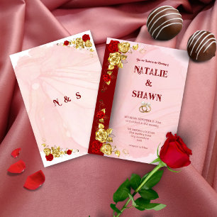 Invitation de mariage Fleur de Rose Or Rouge Enreg