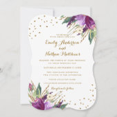 Invitation de mariage Fleur Or Violet Aquarelle (Devant)