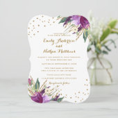 Invitation de mariage Fleur Or Violet Aquarelle (Debout devant)