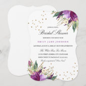 Invitation de mariage Fleur Or Violet Aquarelle (Devant / Derrière)