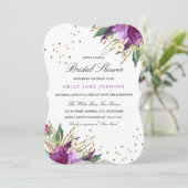 Invitation de mariage Fleur Or Violet Aquarelle (Debout devant)