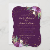 Invitation de mariage Fleur Pourpre Or Aquarelle (Devant)